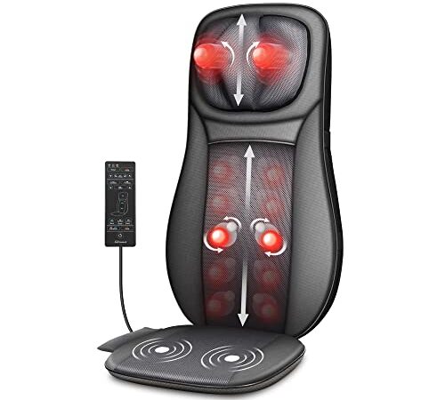 Snailax shiatsu Neck & Back Massager with Heat, Full Back Kneading Shiatsu or Rolling Massage, Massage Chair pad with Height Adjustment, Back Massager for Neck and Shoulder,Gifts for Dad