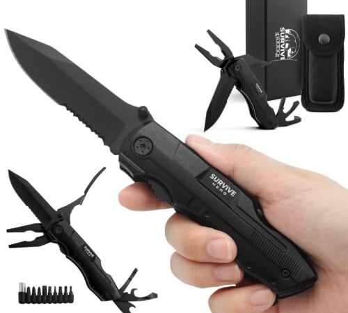 Survive Hero Pocket Knife Folding – 16 in 1 Folding Knife Multitool – Tactical Survival Knife for Hiking, Fishing, Hunting Combat, EDC Multi-Tool Camping Gear – Cool Birthday Gifts for Men Husband