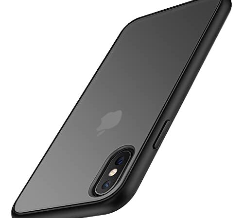 TENDLIN Compatible with iPhone Xs Max Case Translucent Matte Hard Back with Soft Silicone Bumper Comfortable Case (Black)