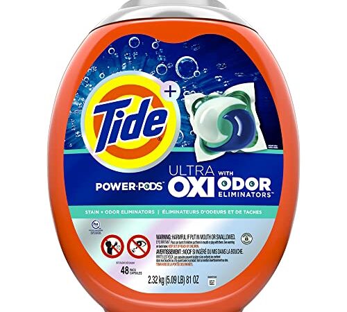 Tide Ultra OXI Power PODS with Odor Eliminators Laundry Detergent Pacs, Spring Meadow, 48 Count, For Visible and Invisible Dirt