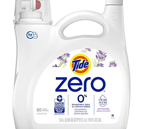 Tide Zero Liquid Laundry Detergent, Soft Lavender Scent, 80 Loads, Cleanscent Technology 3.4 Liter (Pack of 1)