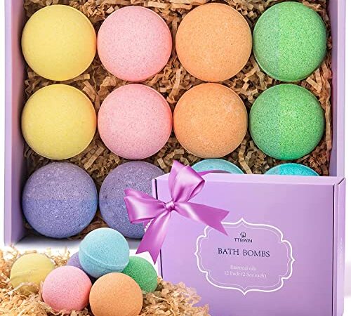 TTRWIN Bath Bombs Gift Set, 12 Pack Handmade Bubble Bath Bombs,Rich in Essential Oil, Perfect for Home Vegan Spa , Fizzy Body Moisturizing,ideal Gift for Women,her,kids on Valentine's Day, Birthday