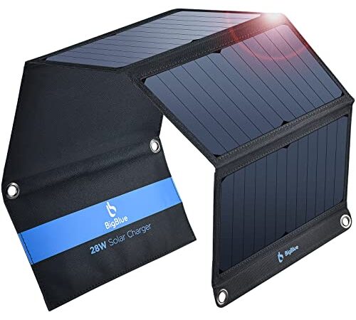 [Upgraded]BigBlue 3 USB Ports 28W Solar Charger(5V/4.8A Max), Foldable Portable Solar Phone Charger with SunPower Solar Panel Compatible with iPhone 11/Xs/XS Max/XR/X/8/7, iPad, Samsung Galaxy LG etc.