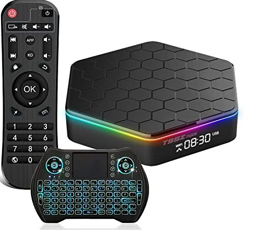 2022 Android TV Box 12.0 4GB RAM 64GB ROM Android Box, H618 Quad-core Cortex-A53 CPU, 6K 4K HDR10+ Wi-Fi 6 2.4G/5G Wi-Fi Bluetooth 5.0 100M Ethernet USB 2.0 with Backlit 2.4G Mini Wireless Keyboard