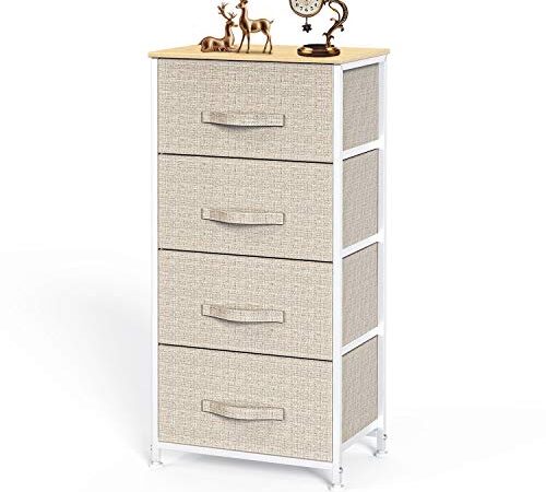 4 Drawer Fabric Dresser Storage Tower, Dresser Chest with Wood Top, Organizer Unit for Closets Bedroom Nursery Room Hallway by Pipishell