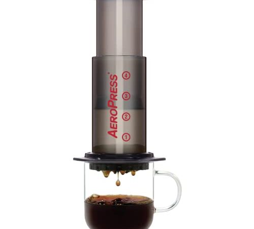 AeroPress Coffee and Espresso Maker - Quickly Makes Delicious Coffee Without Bitterness - 1 to 3 Cups Per Pressing, Black Gray, Height: 11.5" (80R11)