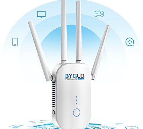 BYGLO WiFi Range Extender WiFi Booster 1200Mbps Wireless Signal Booster Long Range Internet Booster for Home 5.8GHz& 2.4GHz Dual Band up to 6800 sq.ft WiFi Coverage, Easy Setup, Alex Compatible