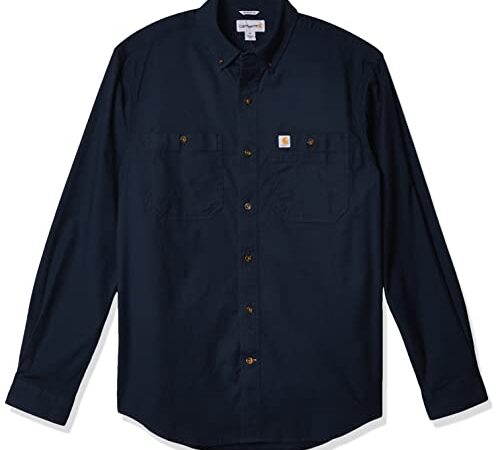 Carhartt Men's Rugged Flex Rigby Long Sleeve Work Shirt (Regular and Big & Tall Sizes), Navy, Large