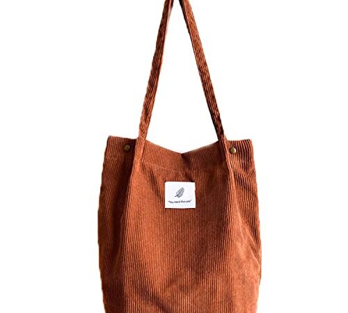Corduroy Totes Bag- WantGor Women's Shoulder Handbags Big Capacity Shopping Bag (Brown)