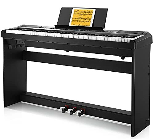 Donner DEP-20 Beginner Digital Piano 88 Key Full Size Weighted Keyboard, Portable Electric Piano with with Furniture Stand and 3-Pedal Unit