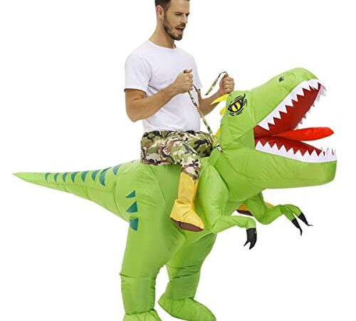 Doscos Adult Inflatable Dinosaur Costume Halloween Blow up costume Riding T-rex Funny Costume for Party