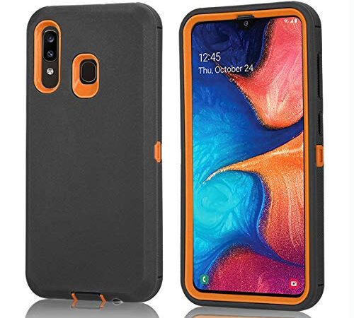 FastSun Samsung Galaxy A20/A30/A50 Defender Case, Protective Defender Shockproof Hybrid Case Dual Layer Design Hard Cover for Samsung Galaxy A20/Galaxy A30/Galaxy A50 (Black-Orange)