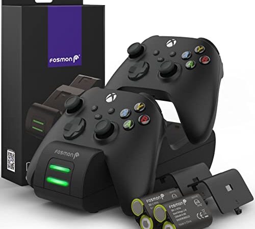 Fosmon Dual 2 MAX Charger with 2x 2200mAh Rechargeable Battery Pack Compatible with Xbox Series X/S(2020), Xbox One/One X/One S Elite Controllers, High Speed Charging Docking Station Kit - Black