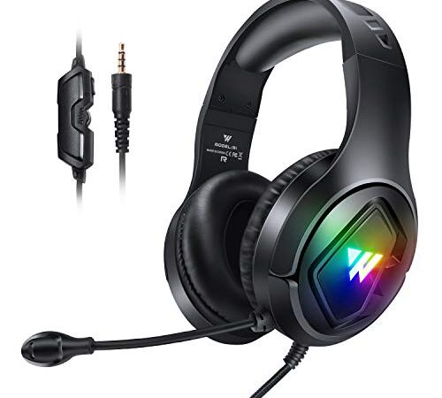 Gaming Headset with Mic for PS4 PS5 Xbox one PC, RGB Stereo Gamer Headphones with Noise Cancelling Microphone, in Line Control Surround Wired Over Ear Headphones 3.5mm for Switch Computer Laptop