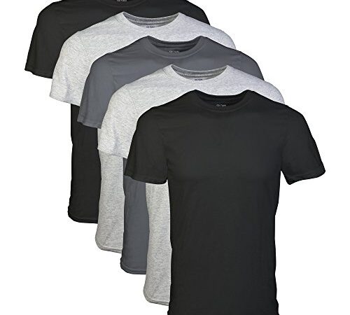 Gildan Men's Crew T-Shirts, Multipack, Style G1100, Black/Sport Grey/Charcoal (5-Pack), Large