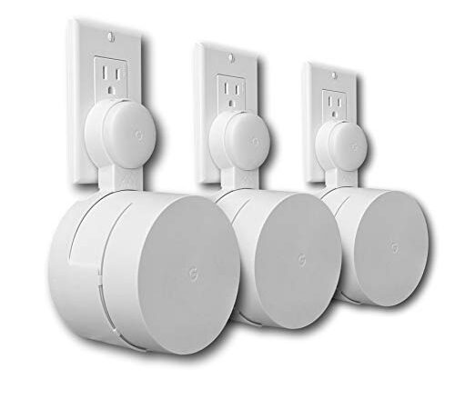 Google WiFi Outlet Holder Mount: [New 2020 – Present Version – Round Plug] The Simplest Wall Mount Holder Stand Bracket for Google WiFi Routers and Beacons - No Messy Screws! (3-Pack)