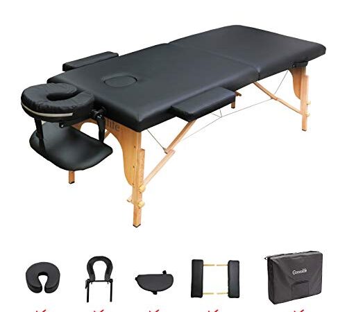 GreenLife® Basic™ Super Stable 28 Inches Width Height Adjustable Portable 2 Fold Massage Reiki Facial Table Bed with Free Carrying Bag & Head Rest & Arm Rests (All Included, Black)