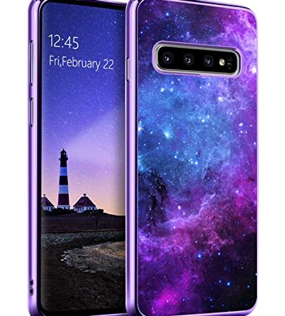 GUAGUA Galaxy S10 Case Samsung S10 Case Glow in The Dark Noctilucent Luminous Cover Space Nebula Slim Thin Shockproof Protective Phone Cases for Samsung Galaxy S10 Purple/Blue