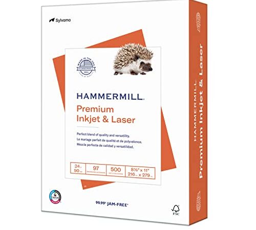 Hammermill Printer Paper, Premium Inkjet & Laser Paper 24 lb, 8.5 x 11 - 1 Ream (500 Sheets) - 97 Bright, Made in the USA