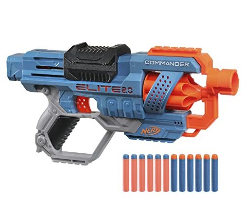 Hasbro Nerf Elite 2.0 Commander RD-6 Blaster, 12 Official Nerf Darts, 6-Dart Rotating Drum, Tactical Rails, Barrel and Stock Attachment Points, E9485