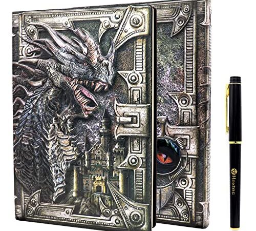 Haxtec DND Notebook 3D Embossed Dragon Leather Campaign Journal W/ Pen, Fantasy Journal for TTRPG Dungeons and Dragons DM & Player Gifts A5 Antique Colored