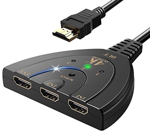 HDMI Switch 4K, VAGALBOX HDMI Splitter 3 in 1 Out with Button & Pigtail Cable HDMI Switcher, No Extra Power Required Supports 4K 3D HD 1080P for Xbox PS4 Roku Blu-Ray Player HDTV