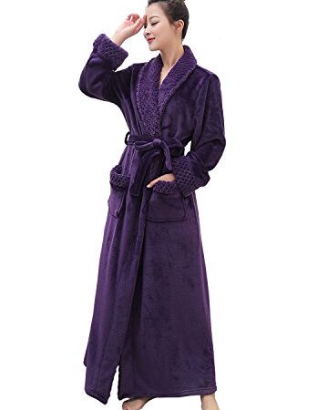 Hellomamma Long Bath Robe for Womens Plush Soft Fleece Bathrobes Nightgown Ladies Pajamas Sleepwear Housecoat Purple