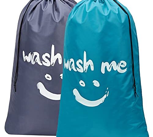 HOMEST 2 Pack XL Wash Me Travel Laundry Bag, Machine Washable Dirty Clothes Organizer, Large Enough to Hold 4 Loads of Laundry, Easy Fit a Laundry Hamper or Basket