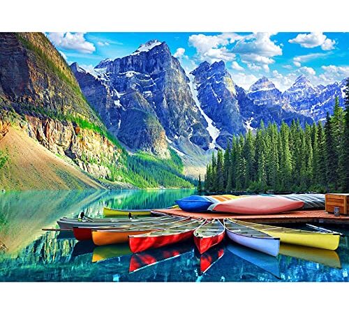 HUADADA 1000 Piece Puzzle for Adults - Moraine Lake Canoes - Puzzles 1000 Piece Nature Landscape Jigsaw Puzzles for Adults and Kids (27.56" x 19.67")