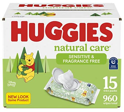 Huggies Natural Care Sensitive Baby Wipes, UNSCENTED, 15 Flip-Top Packs (960 Wipes Total)