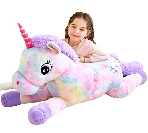 IKASA Giant Unicorn Stuffed Animal Plush Toy,Large Unicorn Cute Jumbo Soft Toys,Huge Big Size Plushy Fluffy Fat Oversized Plushie,Gifts for Kids Girls Boys Girlfriend (43 inches, Multicolored)