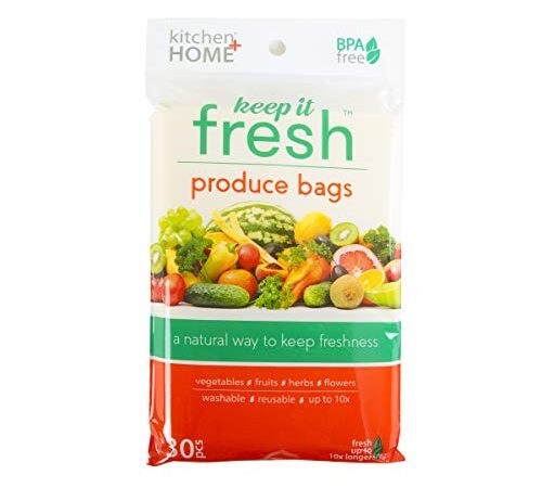 Keep it Fresh Produce Bags – BPA Free Reusable Freshness Green Bags Food Saver Storage for Fruits, Vegetables and Flowers – Set of 30 Gallon Size Bags