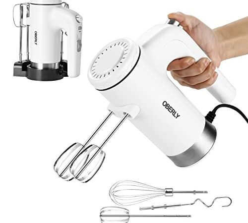 Kitchen n Aid Hand Mixer Electric, OBERLY 400W Power 5-Speed Electric Handheld Mixer with Turbo Boost, Eject Button, Storage Base with 6 Stainless Steel Attachments (2 Beaters, 2 Dough Hooks and 2 Whisk)