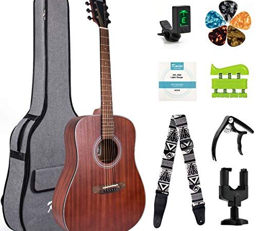 Kmise 41'' Full Size Beginner Acoustic Guitar 6 Metal Strings Mahogany Top Guitar Starter Kit with Gig Bag Tuner Strap Capo Picks String Hook Hanger Hand Exerciser (41'' 4/4)