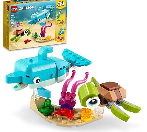 LEGO Creator 3in1 Dolphin and Turtle 31128 Building Kit; Features a Baby Dolphin and Baby Sea Turtle; Creative Gift for Kids Aged 6+ Who Love Imaginative Play (137 Pieces)