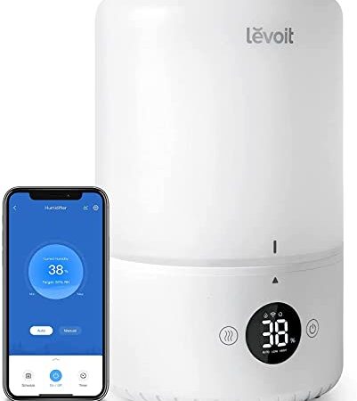 LEVOIT Humidifiers for Bedroom, Smart WiFi Alexa Control, Top Fill Cool Mist for Baby Nursery and Plants with Essential Oil Diffuser, Humidity Display, Easy Clean, Whisper Quiet Operation, 3L, White