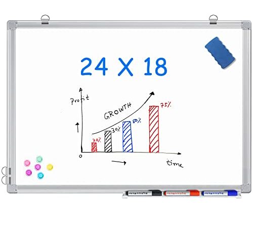 Magnetic White Board, maxtek Whiteboard for Wall Mounted, Lightweight Hanging Whiteboard for Home Office School and Kids (24 x 18, Silver)