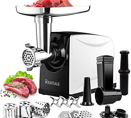 Meat Grinder Electric,RBAYSALE Heavy Duty Meat Mincer Machine Sausage Stuffer Maker 2000W Max with 3 Grinding Plates, 3 Blades, Sausage Stuffer Tube & Kubbe Kit for Home Commercial Use,Black