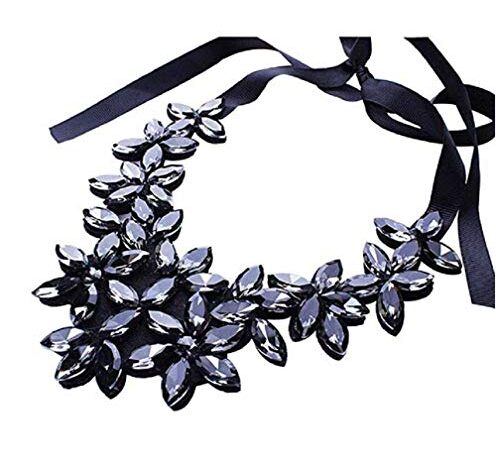 MERSDW Retro Exaggerated Necklace Women Fashion Ribbon Geometric Flower Collar Joker Item Necklace Non-Woven Diamond Neck Collar Accessories (Black)