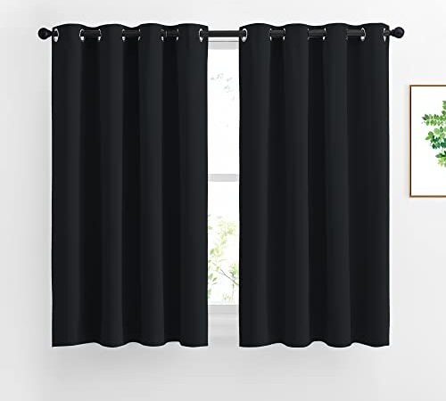 NICETOWN Window Curtains Blackout Drapes - Black Energy Saving Blackout Draperies for Bedroom /Living Room (2 Panels, 52 Inch Wide by 45 Inch Long)