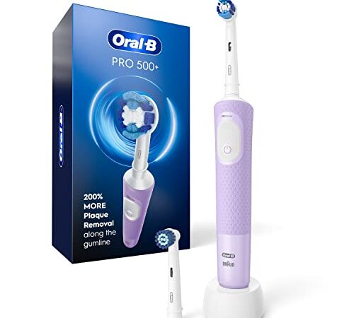 Oral B Pro 500 + Electric Toothbrush with (2) Brush Head, Rechargeable, Lilac, Purple