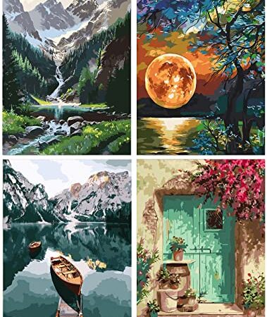 Paint by Number for Adults. DIY Landscape Acrylic Painting Kit for Kids and Adults Beginner – 12” x 16”With 3 Brushes and Bright Colors