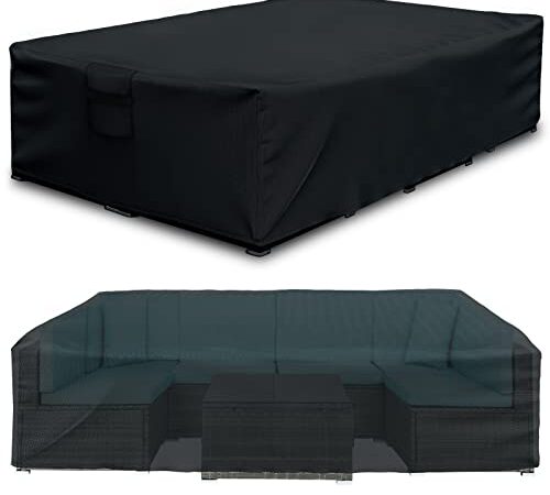 Patio Furniture Covers, Waterproof Outdoor Sectional Cover, 500D Heavy Duty Outdoor Furniture Cover, Rectangular Patio Covers for Outdoor Furniture Set, 126"X64"X28" -Black