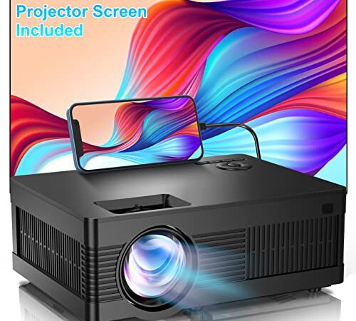 Projector with 100" Screen 9500 Lumens, Movie Mini Projector Full HD 1080P 220" Display Outdoor Projection Home Theater for TV Stick, Video Games, HDMI, USB, TF, VGA, AUX, AV