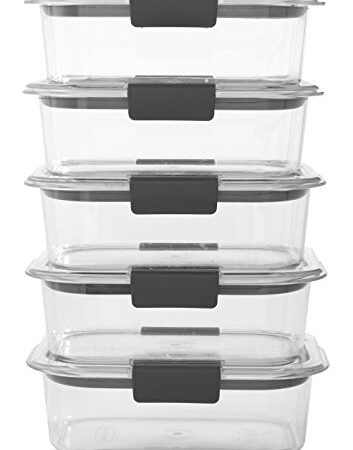 Rubbermaid Brilliance Food Storage Container, BPA-Free Plastic, Medium, 3.2 Cup, 5-Pack, Clear