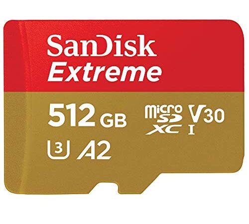 SanDisk 512GB Extreme microSDXC UHS-I Memory Card with Adapter - C10, U3, V30, 4K, A2, Micro SD - SDSQXA1-512G-GN6MA