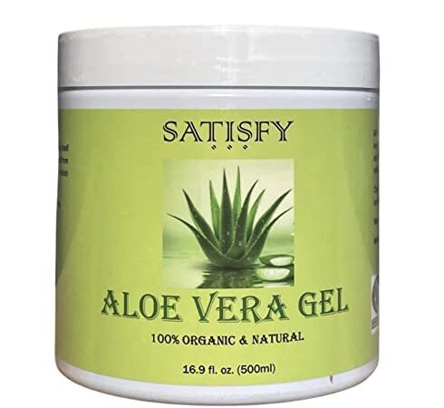 Satisfy Organic Aloe Vera Gel For Face, Body and Hair (16.9oz -500ml) - 100% Natural Moisturizing and Soothing Gel - NEW Improved Packaging with Tamper-Proof Seal