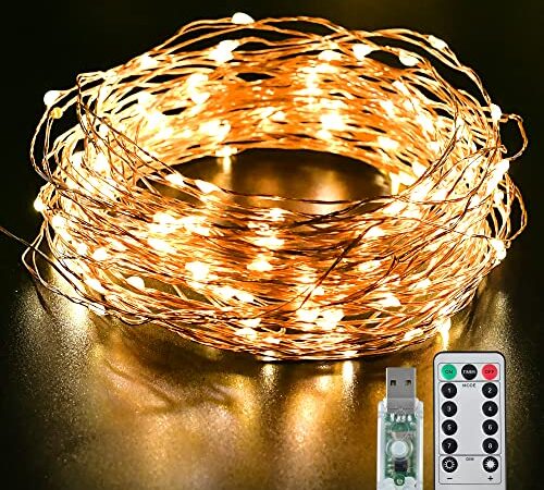 String Fairy Lights,Waterproof Twinkle Lights, 33ft 100LED USB Powered Lights for Bedroom,Bedroom Lights for Room Decor with 8 Modes for Wedding Party Home Patio Lawn Garden Bedroom Outdoor Indoor