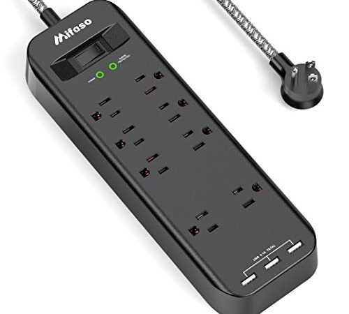 Surge Protector Power Bar, 2700Joules 6FT Braided Long Extension Cord with 8-Outlet/3-USB Charging Ports, 1875W/15A Overload Protection for Home Office