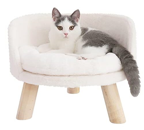 Susire Elevated Pet Sofa Chair: Puppy Nordic Round Stool Bed with Removable Cozy Warm Pad Waterproof - Cute Pet Snuggle Sofa Couch with Sturdy Wood Legs for Small Dog Kitten